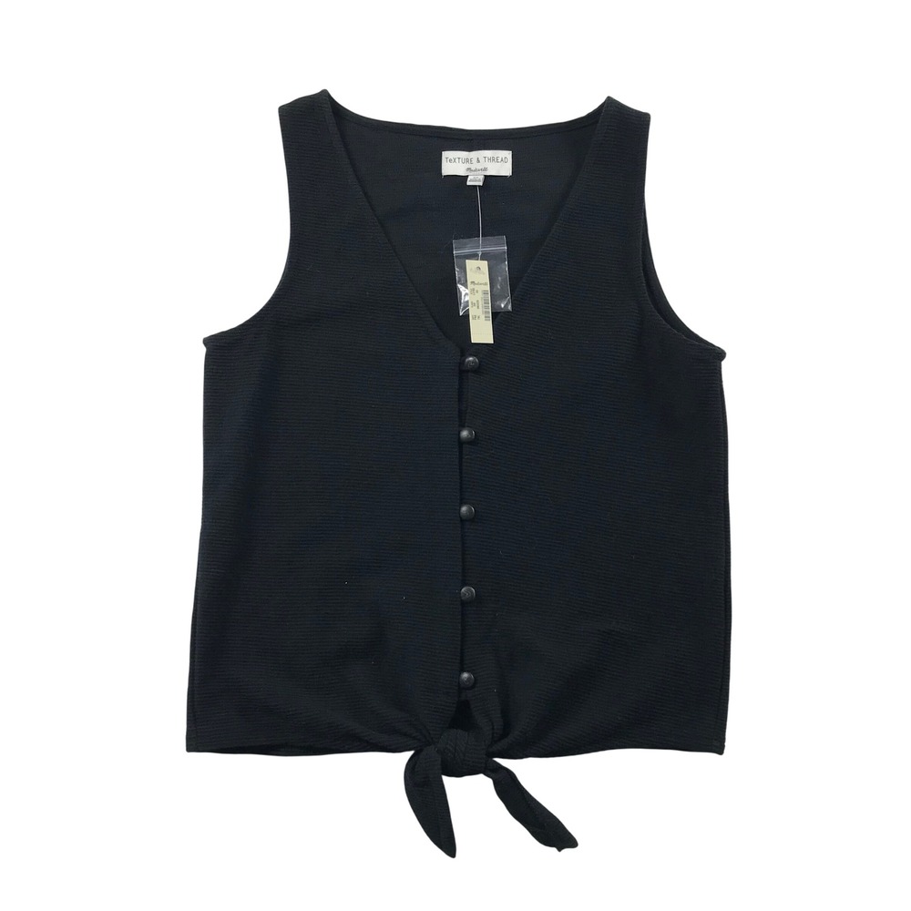 Madewell Texture & Thread Black Cotton‎ Tie Front Button Tank Top L2765 XS NEW